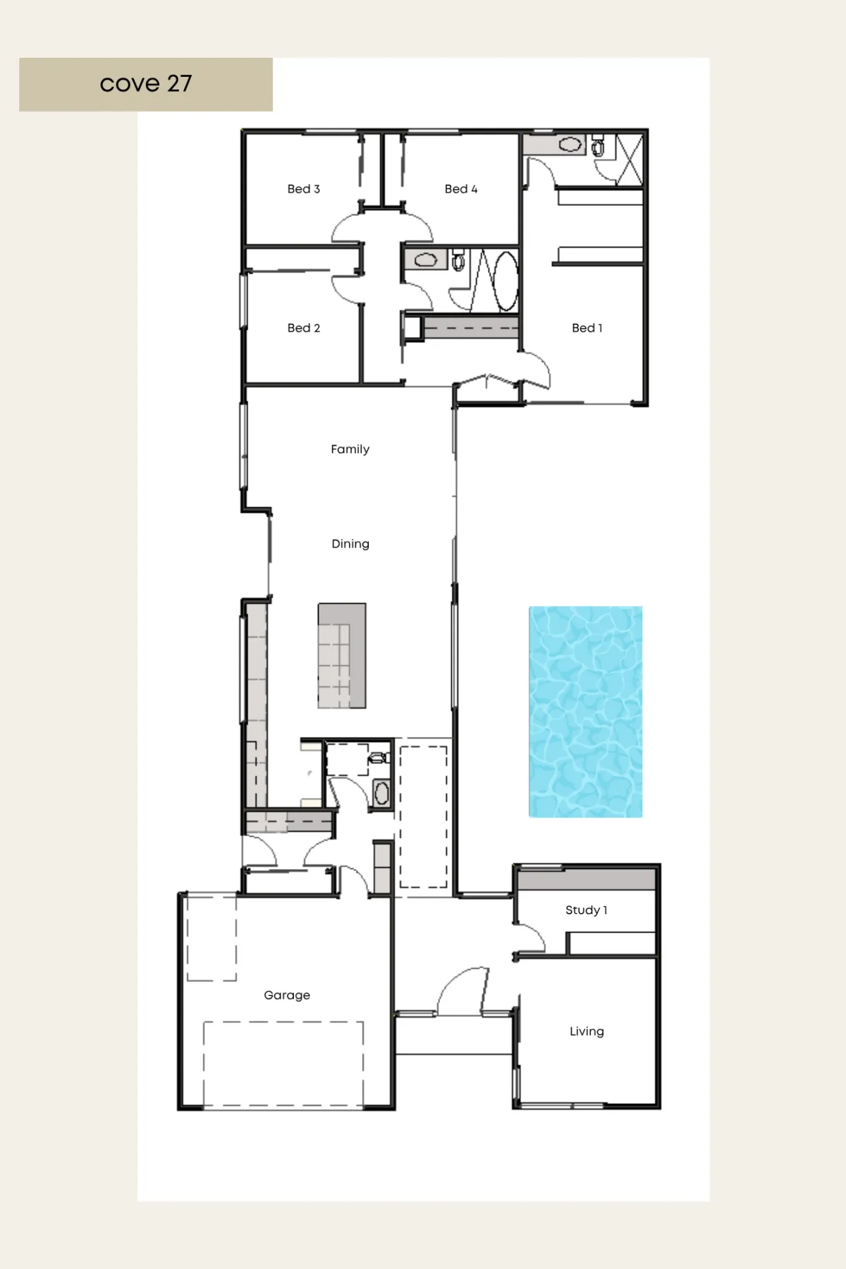 Cove 27 floor plan — 4 bed, 2.5 bath, 257m²