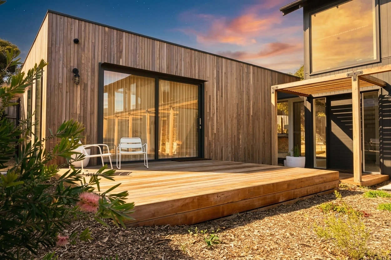 Crowncon finished home — exterior deck, SE Bayside Melbourne